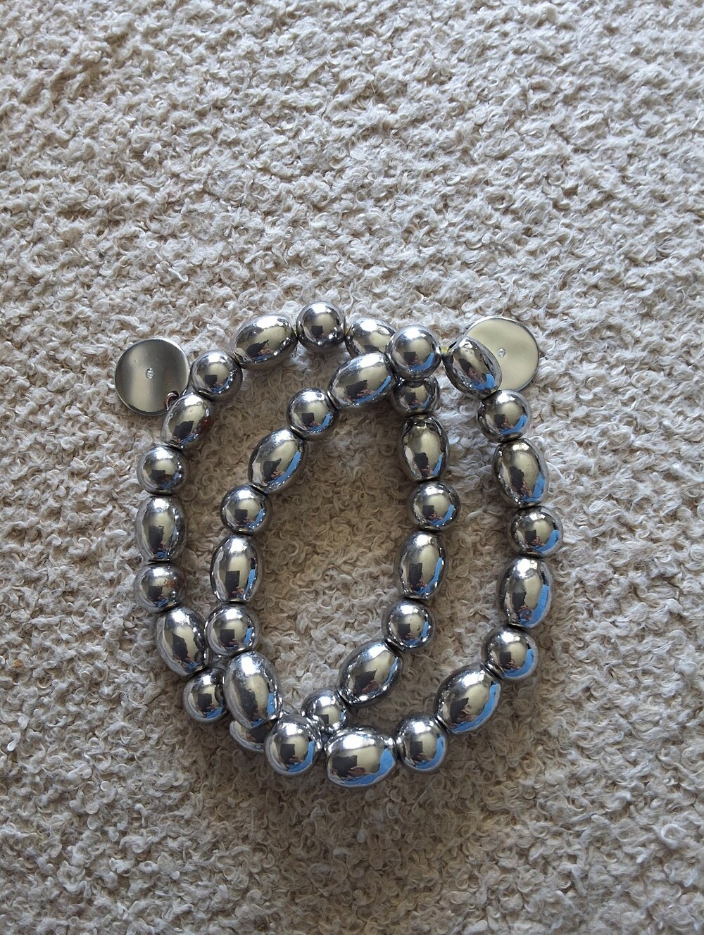 Chico's Set of Two Beaded Silver Tone Stretch Bracelets w/ Pendant - NWOT